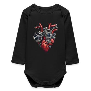 Two-wheeler mechanic machines heart - Baby Organic Long-Sleeved Bodysuit - black - Front