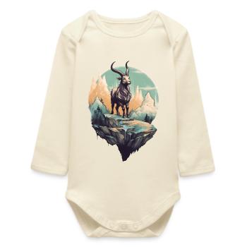 Mythical mountain goat on Flyerfelsen - Baby Organic Long-Sleeved Bodysuit - soft Ecru - Front