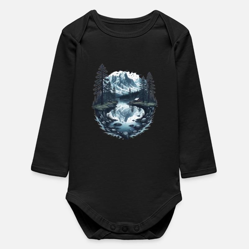 Berglandschaft mit See - Baby Organic Langarmbody - Schwarz