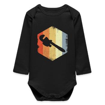 Pipe Wrench Sketch Vintage Look - Baby Organic Long-Sleeved Bodysuit - black - Front