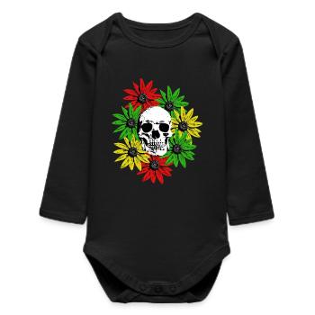 Floral Framed Skull - Baby Organic Long-Sleeved Bodysuit - black - Front