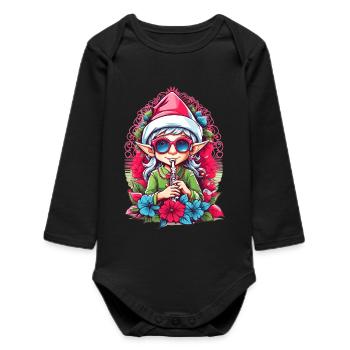 Elfe avec flûte - Body bébé manches longues biologique - noir - Devant