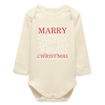 Weihnachtshund Sprung mit Schriftzug - Baby Organic Langarmbody - Natur - Vorne