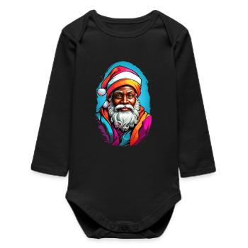 Père Noël festif avec écharpe colorée - Body bébé manches longues biologique - noir - Devant