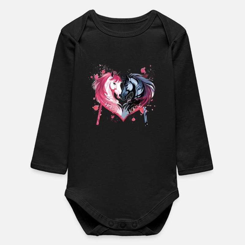 Pferdeköpfe in Herzform - Baby Organic Langarmbody - Schwarz