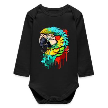 Papagei Farbenfroh - Ara Papagei - Exotische Vögel - Baby Organic Langarmbody - Schwarz - Vorne