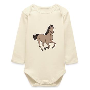 Cute Horse - Riding - Baby Organic Long-Sleeved Bodysuit - soft Ecru - Front
