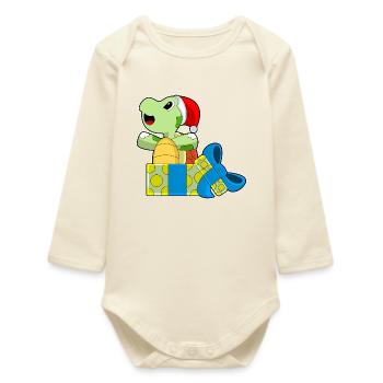 Turtle Christmas Packages - Baby Organic Long-Sleeved Bodysuit - soft Ecru - Front