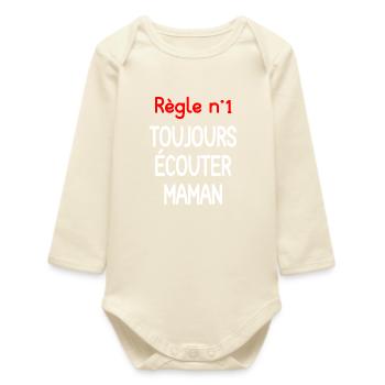 Quote Mom Always Listen - Baby Organic Long-Sleeved Bodysuit - soft Ecru - Front