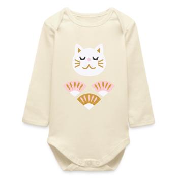 Japanische Katze mit Fächern L weiß - Baby Organic Langarmbody - Natur - Vorne