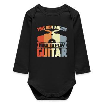 This boy knows how to play the guitar - Baby Organic Long-Sleeved Bodysuit - black - Front