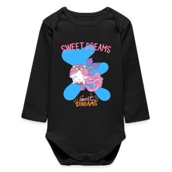 Whimsical Mermaid Sleeping Dreamer Design - Baby Organic Long-Sleeved Bodysuit - black - Front
