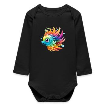 Funny Colorful Fish - Baby Organic Long-Sleeved Bodysuit - black - Front