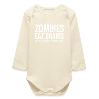 Zombies Eat Brains Funny Shirt - Baby Organic Long-Sleeved Bodysuit - soft Ecru - Front