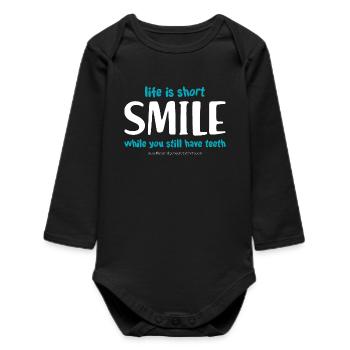 Smile (dark) - Baby Organic Long-Sleeved Bodysuit - black - Front