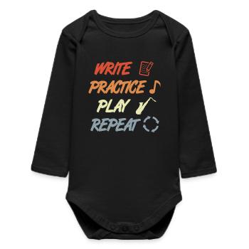Write Practice Play Repeat - Baby Organic Long-Sleeved Bodysuit - black - Front