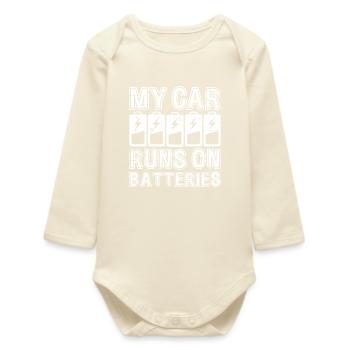 My Car Runs On Batteries eCar Electric Car - Baby Organic Long-Sleeved Bodysuit - soft Ecru - Front