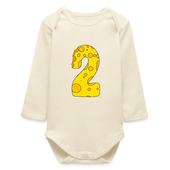 Number 2 - Two - Second - Baby Organic Long-Sleeved Bodysuit - soft Ecru - Front