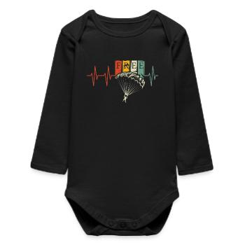 pulse parachute retro heartbeat symbol jumper - Baby Organic Long-Sleeved Bodysuit - black - Front