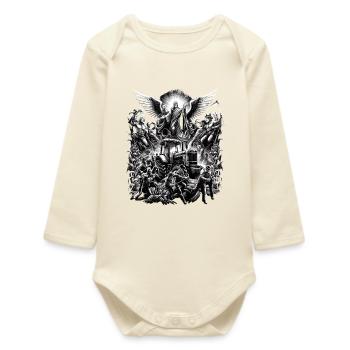 Celestial Peasant Protest Tractor Demo - Baby Organic Long-Sleeved Bodysuit - soft Ecru - Front