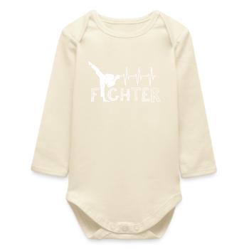 Pulse Kick Martial Arts Heartbeat Symbol fighter - Baby Organic Long-Sleeved Bodysuit - soft Ecru - Front
