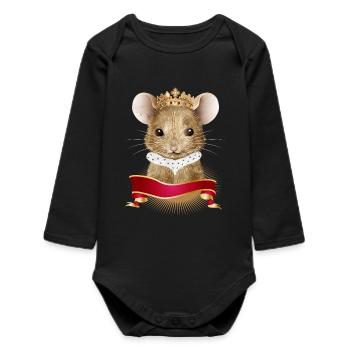 Souris mignonne avec couronne royale et col d’hermine - Body bébé manches longues biologique - noir - Devant