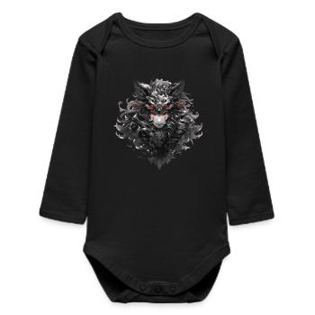 Dunkler Mondwolfmaske - Baby Organic Langarmbody - Schwarz - Vorne
