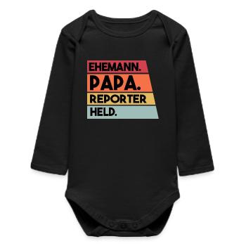 Ehemann Papa Reporter Held - Baby Organic Langarmbody - Schwarz - Vorne