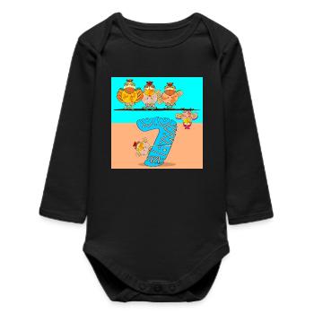 7th Birthday Schoolchild - Chicken Coop Poultry - Baby Organic Long-Sleeved Bodysuit - black - Front