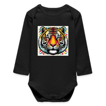 Tiger Pop Art - Baby Organic Long-Sleeved Bodysuit - black - Front
