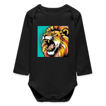 Lion Pop Art - Baby Organic Long-Sleeved Bodysuit - black - Front