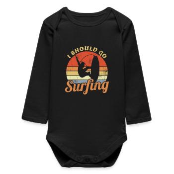 Blague sur le surfeur de vagues - Body bébé manches longues biologique - noir - Devant