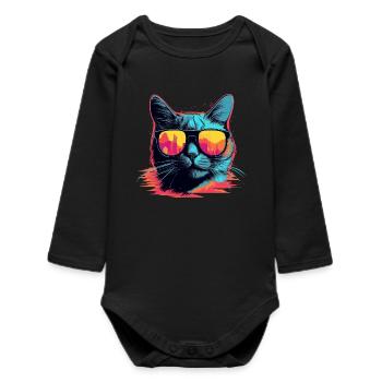 des années 90 chat Retrowave - Body bébé manches longues biologique - noir - Devant