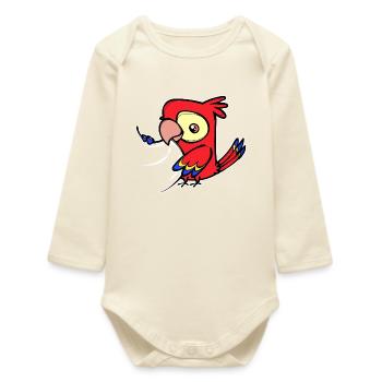 Zoo, Bird, Animal, Parrot, Animal Lover, Pet - Baby Organic Long-Sleeved Bodysuit - soft Ecru - Front