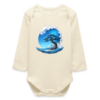 A tree under a wave - Baby Organic Long-Sleeved Bodysuit - soft Ecru - Front
