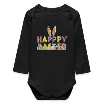 Conception de lapin de Pâques avec des lettres colorées - Body bébé manches longues biologique - noir - Devant