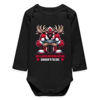 Canada elk design - Baby Organic Long-Sleeved Bodysuit - black - Front