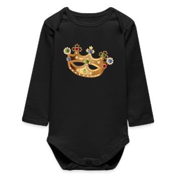 gold-coloured crown with gemstones and pearls - Baby Organic Long-Sleeved Bodysuit - black - Front