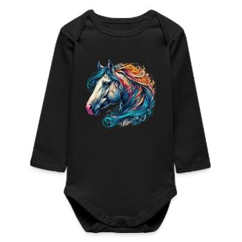 Horse - Baby Organic Long-Sleeved Bodysuit - black - Front