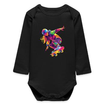 Femme qui fait du Skate - Body bébé manches longues biologique - noir - Devant