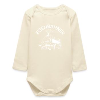Eisenbahner retro Lok alte Bahn vintage Dampflok - Baby Organic Langarmbody - Natur - Vorne