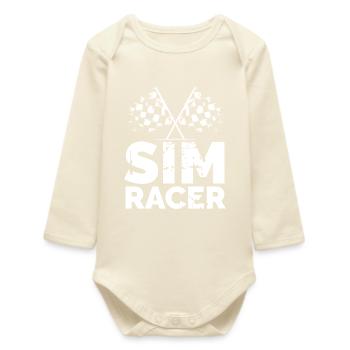 Sim Racer Gaming Checkered Flag Gamer Racer Logo - Baby Organic Long-Sleeved Bodysuit - soft Ecru - Front