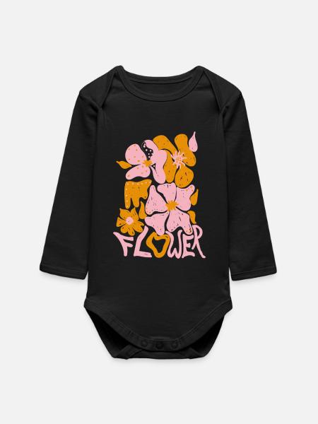 Flower pink - Baby Organic Long-Sleeved Bodysuit - black