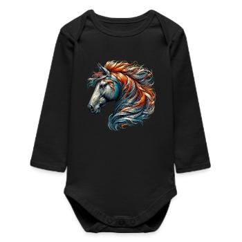 Horse - Baby Organic Long-Sleeved Bodysuit - black - Front