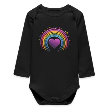 Purple Heart with Rainbow - Baby Organic Long-Sleeved Bodysuit - black - Front