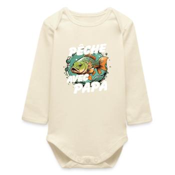 Pêcher avec papa. Motif de pêche coloré - Body bébé manches longues biologique - écru doux - Devant