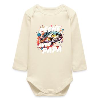 Pêche avec papa. Motif de pêche coloré - Body bébé manches longues biologique - écru doux - Devant