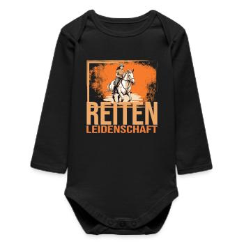 Reiten Leidenschaft - Baby Organic Langarmbody - Schwarz - Vorne