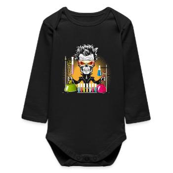 Skull as a gloomy scientist in the laboratory - Baby Organic Long-Sleeved Bodysuit - black - Front