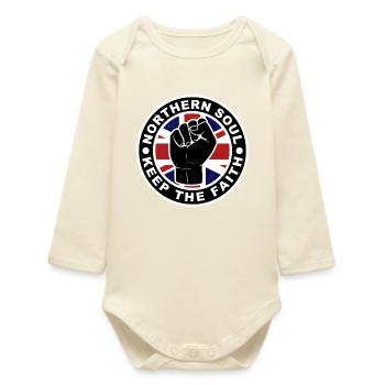 Northern Soul - Keep The Faith - Union Jack - Baby Organic Long-Sleeved Bodysuit - soft Ecru - Front